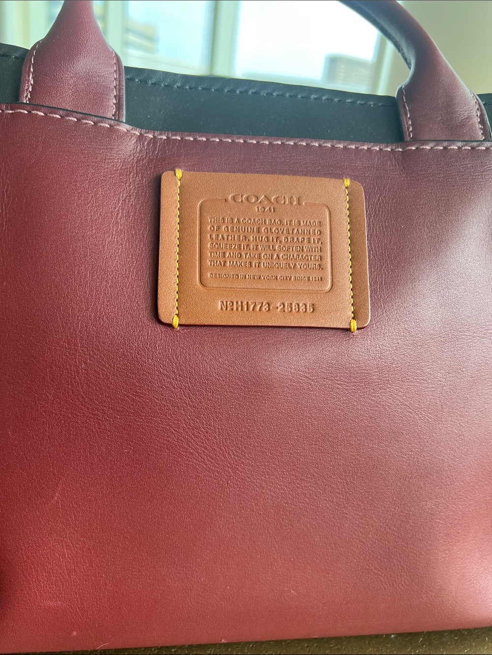 COACH Burgundy Leather Studded Satchel with Multicolor Accent Studs - Picture 7 of 11